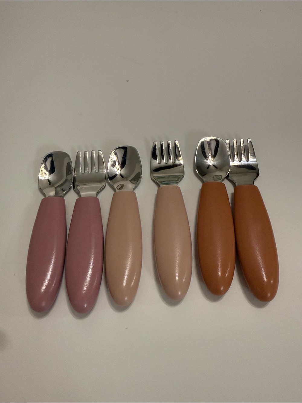 cloud island Kids Spoon & Fork Set in Pink, Beige and Brown Handles